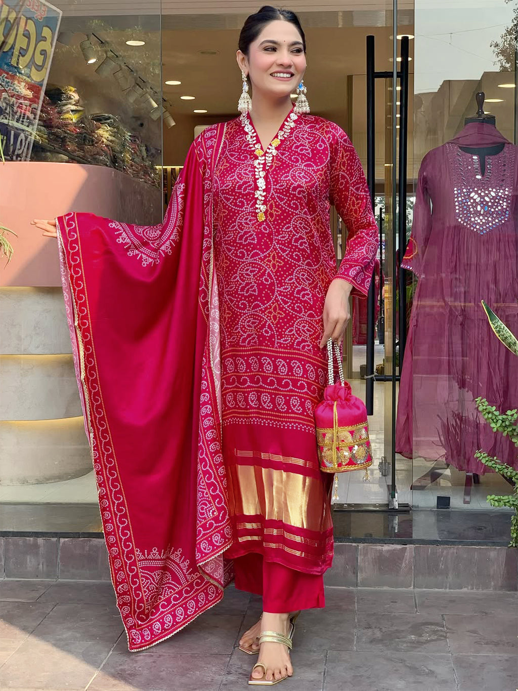 Red Viscose Silk Suit Set with Dupatta | Designer Printed & Embroidered Kurta Set