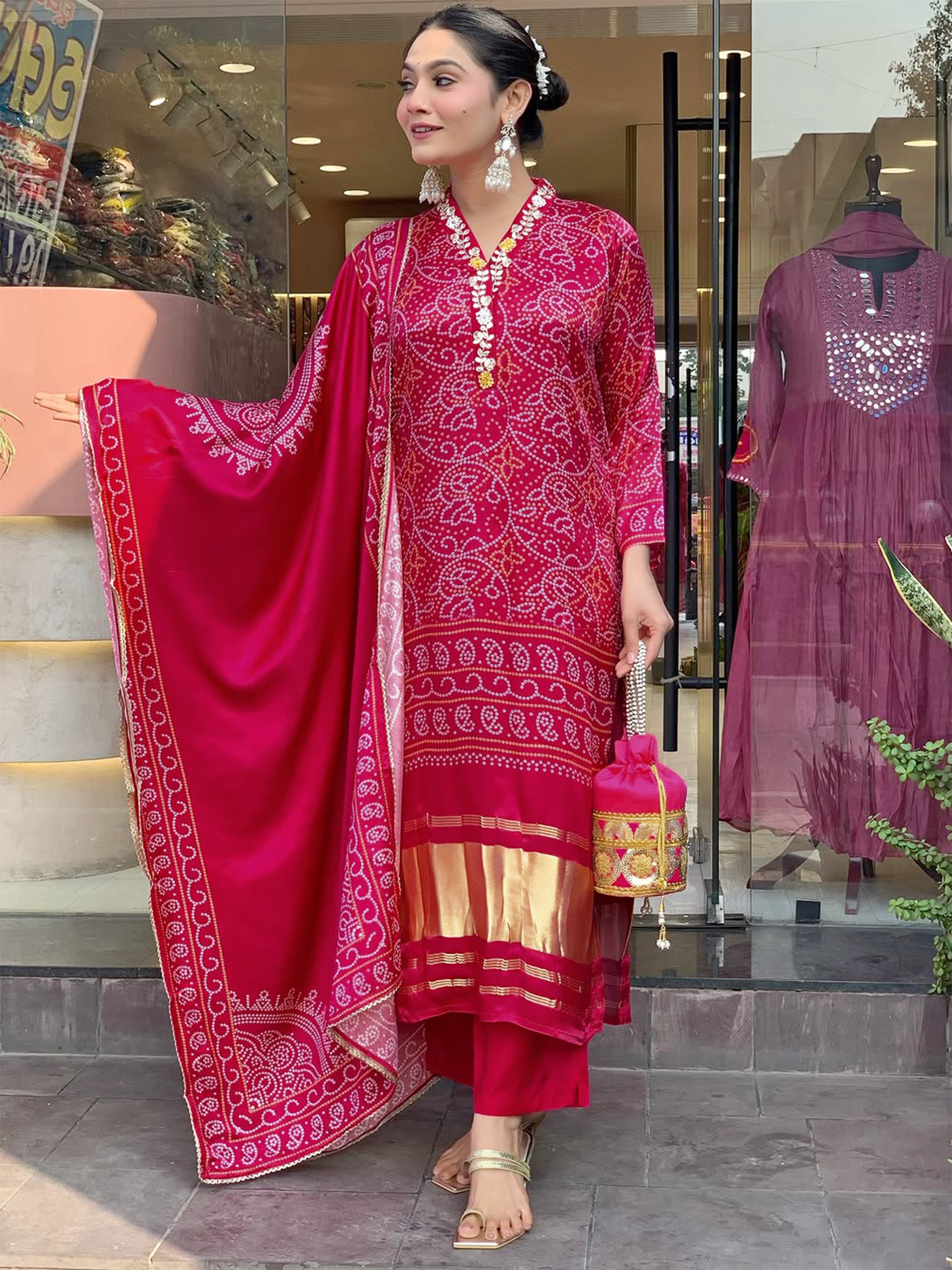 Red Viscose Silk Suit Set with Dupatta | Designer Printed & Embroidered Kurta Set