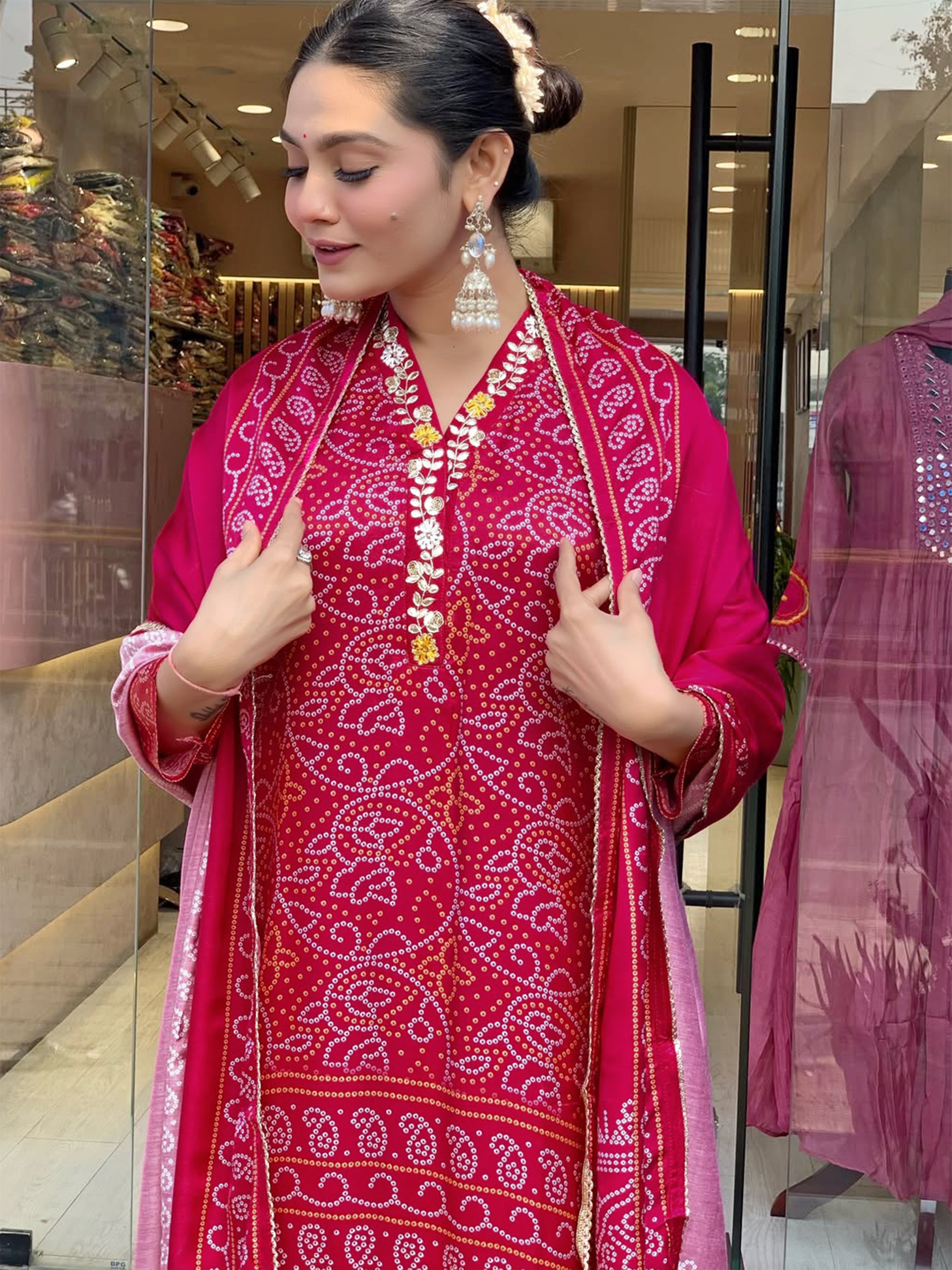 Red Viscose Silk Suit Set with Dupatta | Designer Printed & Embroidered Kurta Set