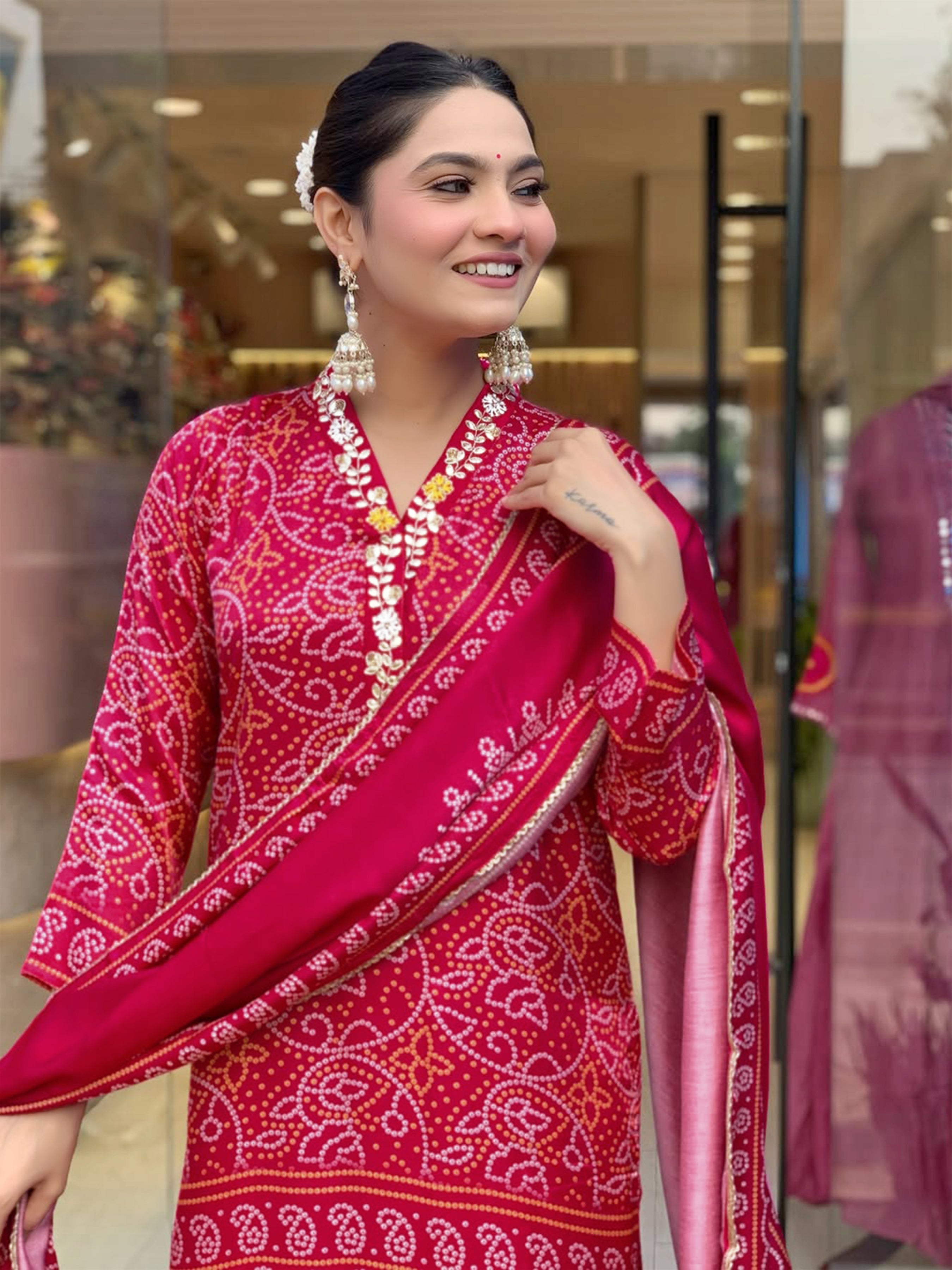 Red Viscose Silk Suit Set with Dupatta | Designer Printed & Embroidered Kurta Set