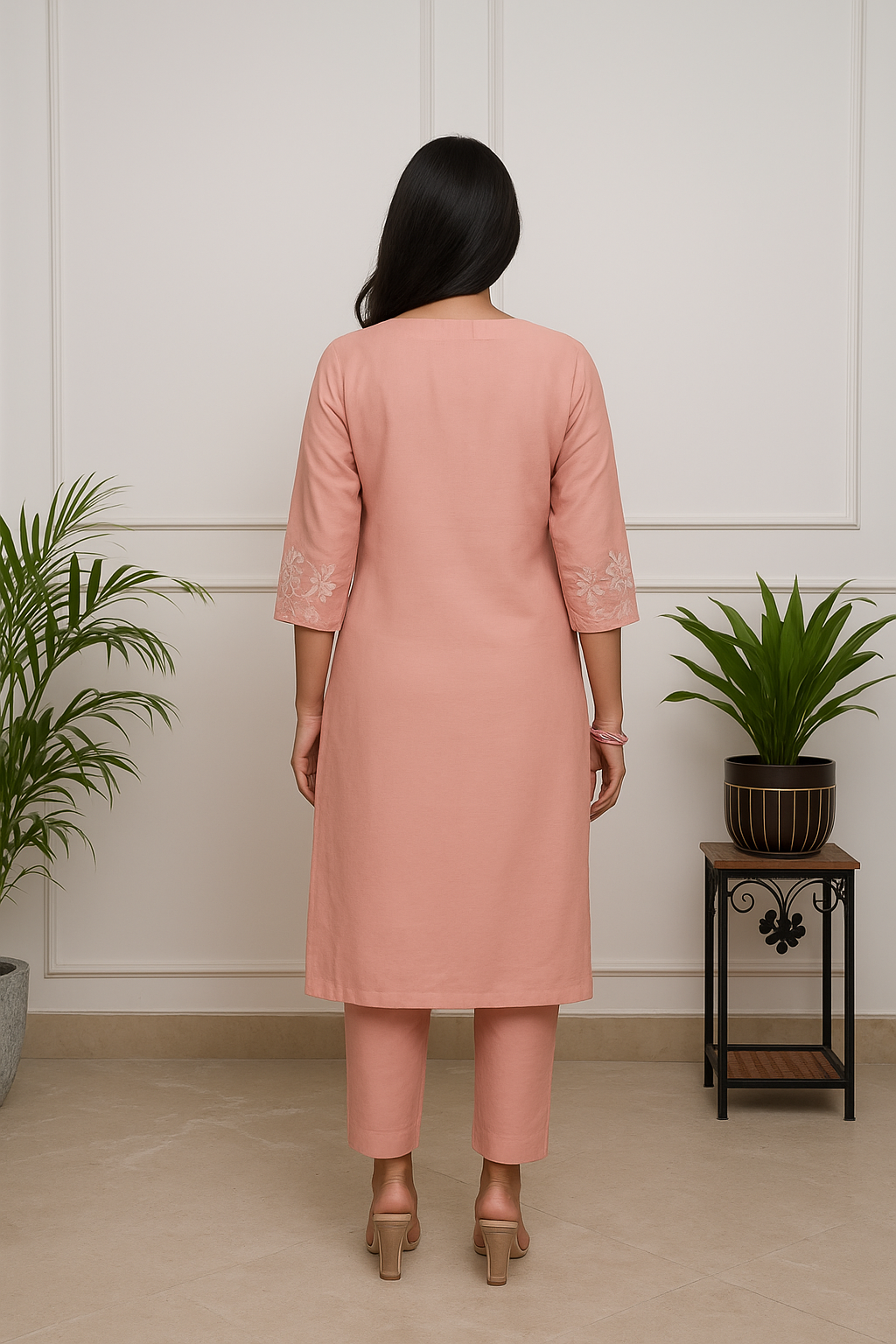 Peach PV Chanderi Suit Set with Dupatta | Elegant Embroidered Kurta Set