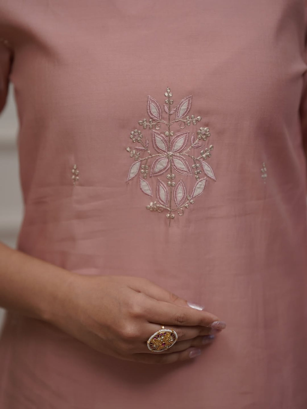 Peach PV Chanderi Suit Set with Dupatta | Elegant Embroidered Kurta Set