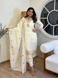 Ivory Viscose Silk Suit Set with Dupatta | Elegant Embroidered Kurta Set