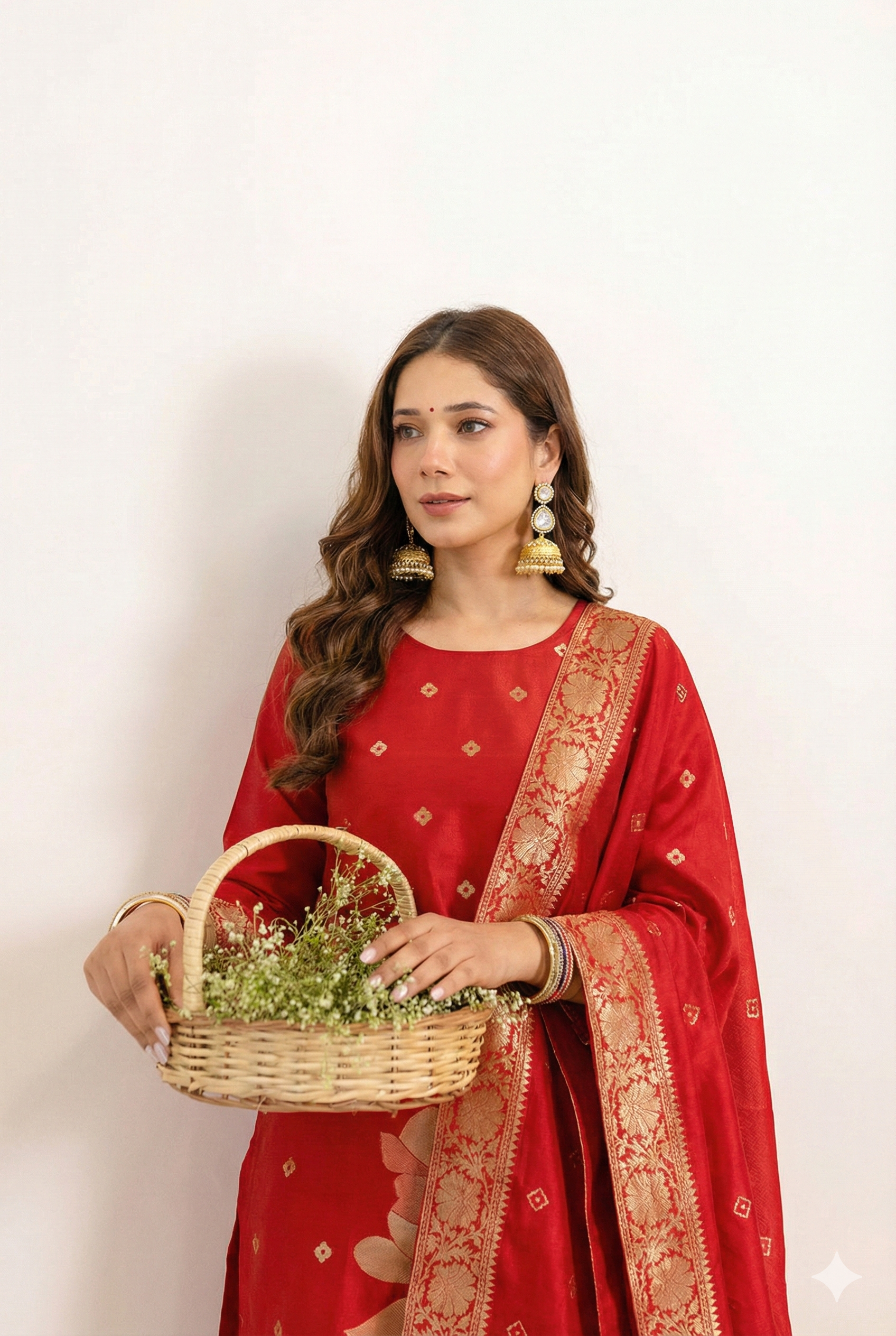 Red Jacquard Silk Suit Set with Dupatta