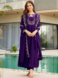 Purple Embroidered Vichitra Suit Set with Dupatta | Designer Festive Wear Kurta Set