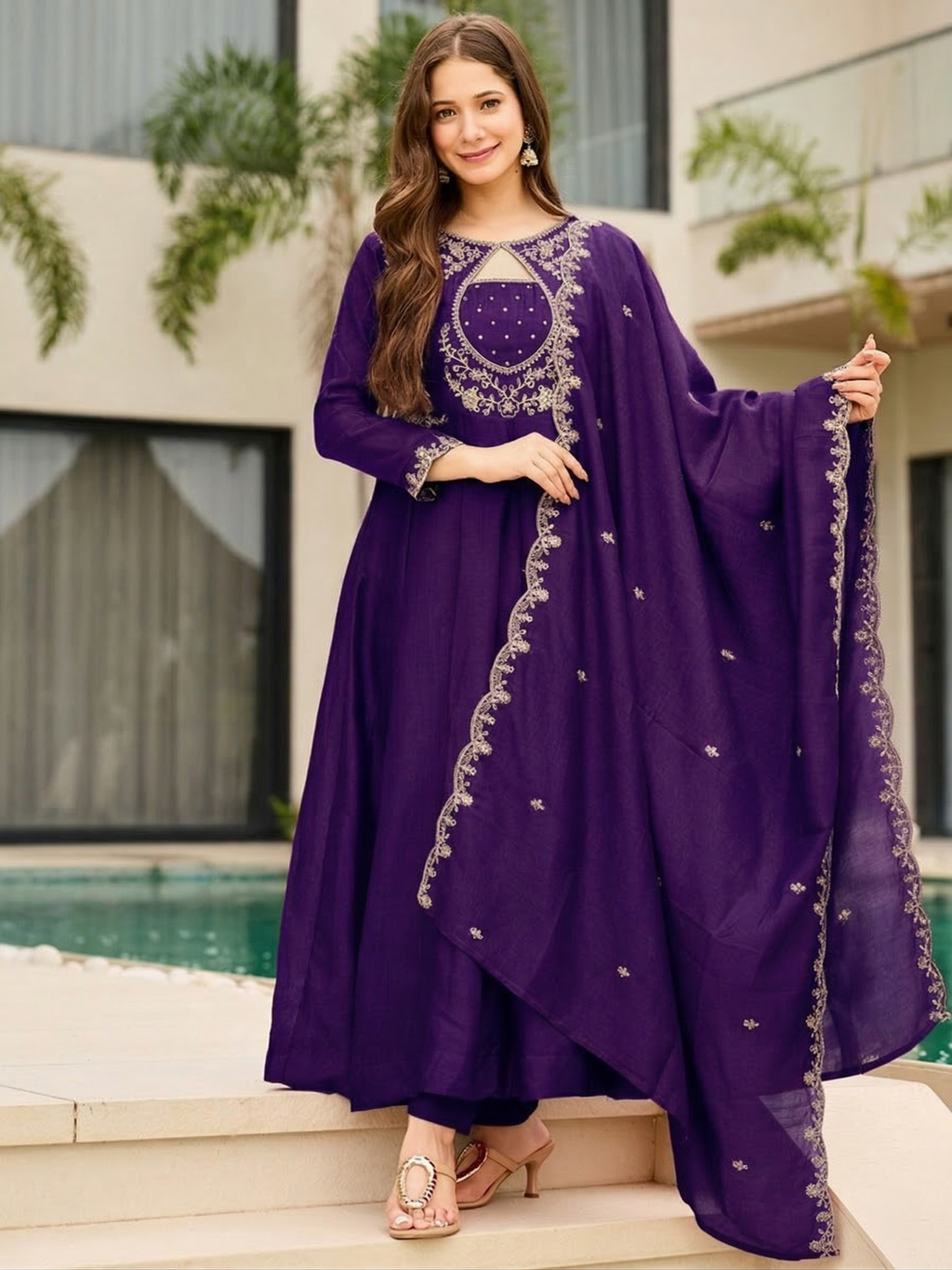 Purple Embroidered Vichitra Suit Set with Dupatta | Designer Festive Wear Kurta Set