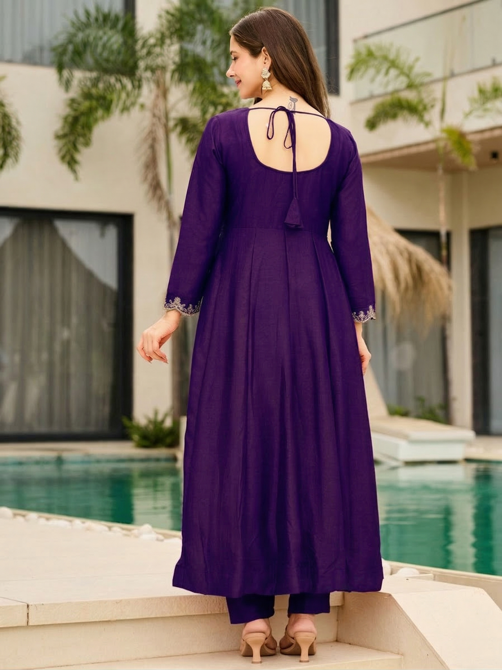 Purple Embroidered Vichitra Suit Set with Dupatta | Designer Festive Wear Kurta Set