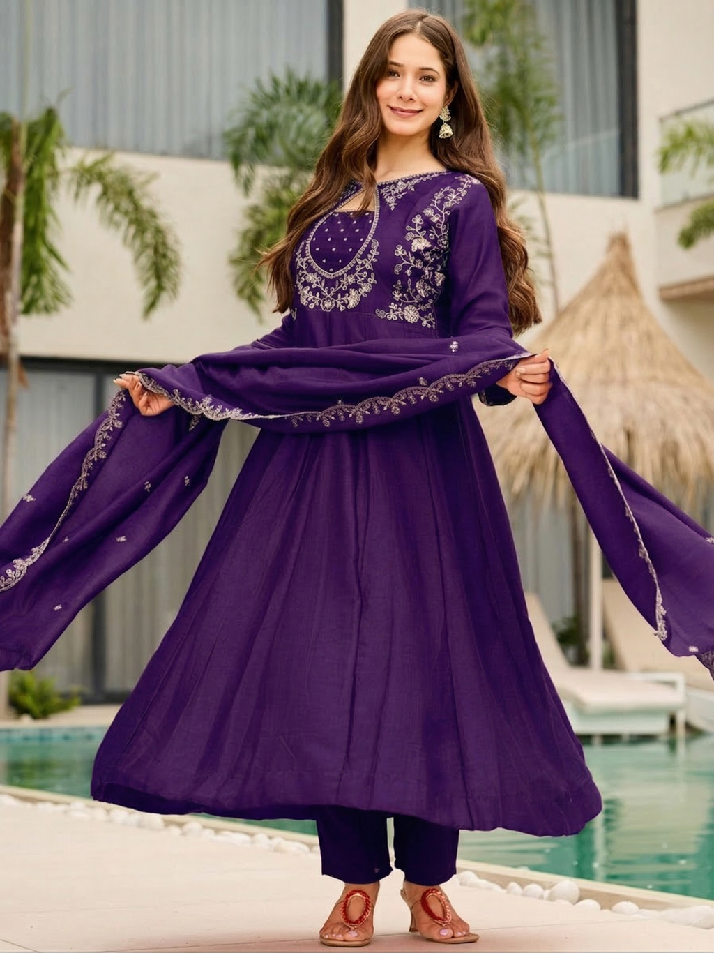 Purple Embroidered Vichitra Suit Set with Dupatta | Designer Festive Wear Kurta Set