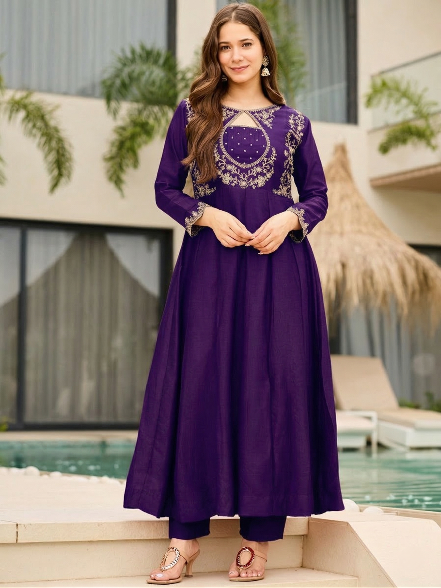 Purple Embroidered Vichitra Suit Set with Dupatta | Designer Festive Wear Kurta Set