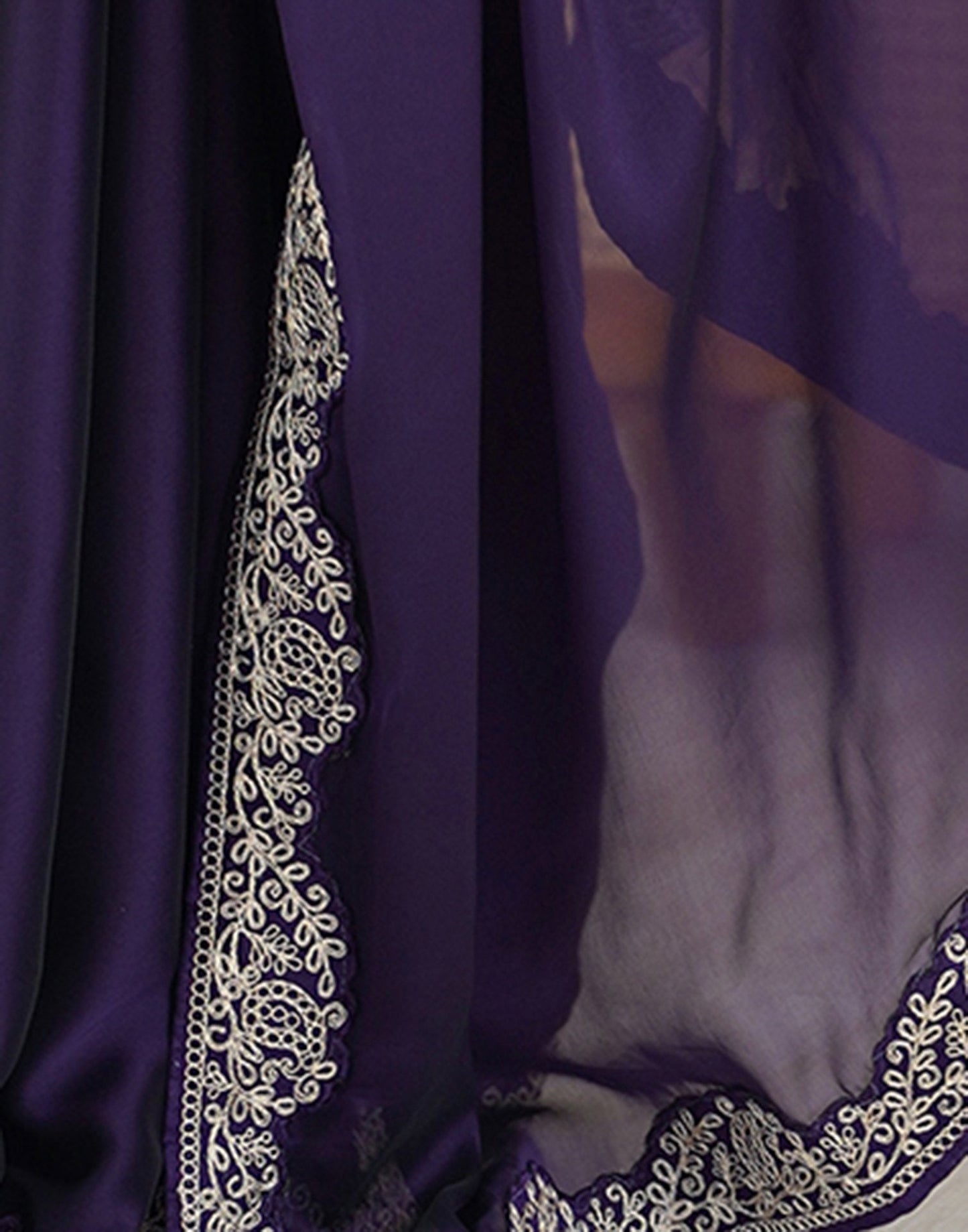 Purple Silk Saree with Lace Work and Matching Blouse Piece