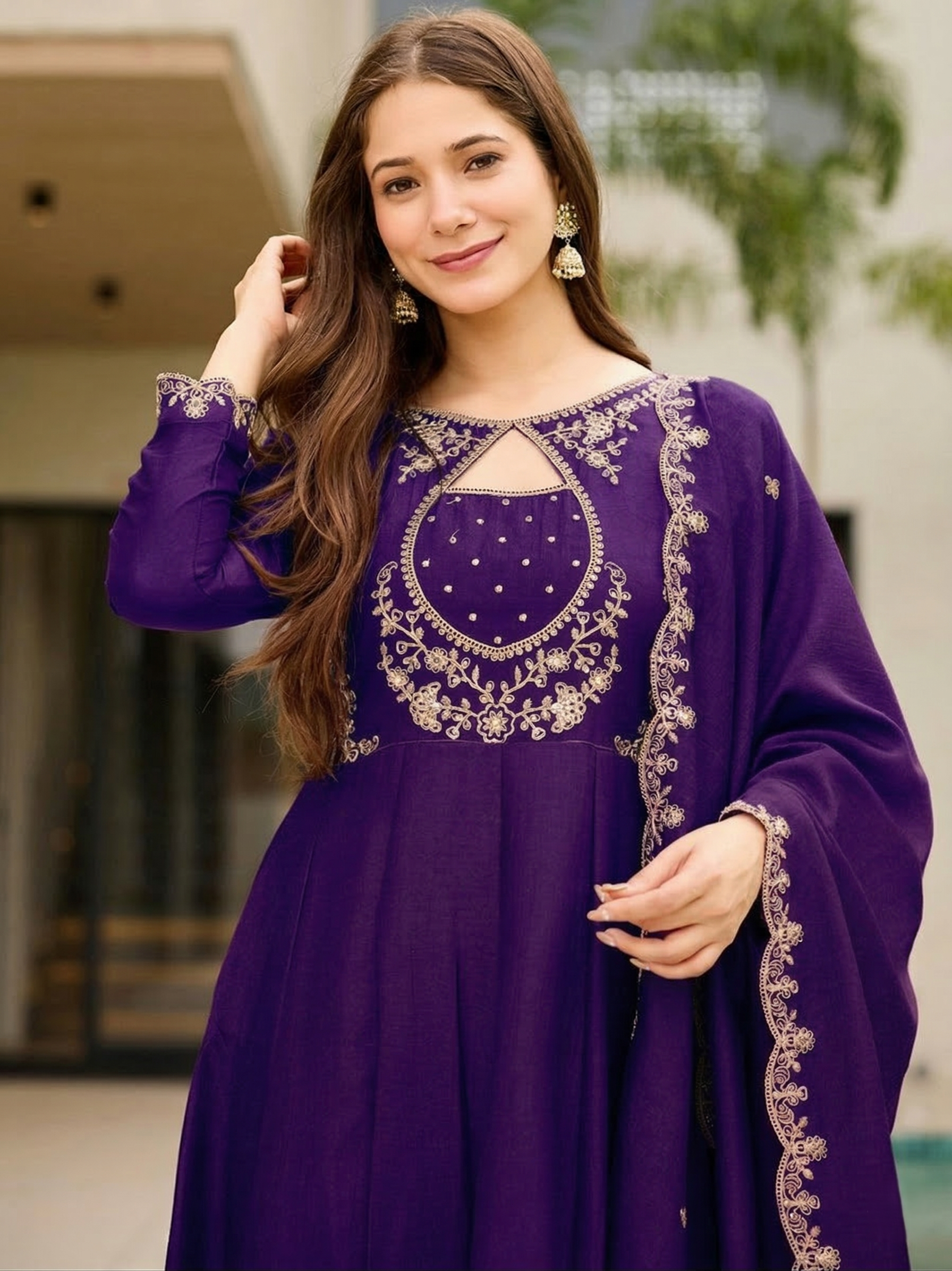 Purple Embroidered Vichitra Suit Set with Dupatta | Designer Festive Wear Kurta Set