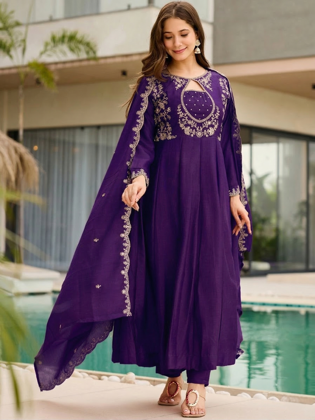 Purple Embroidered Vichitra Suit Set with Dupatta | Designer Festive Wear Kurta Set