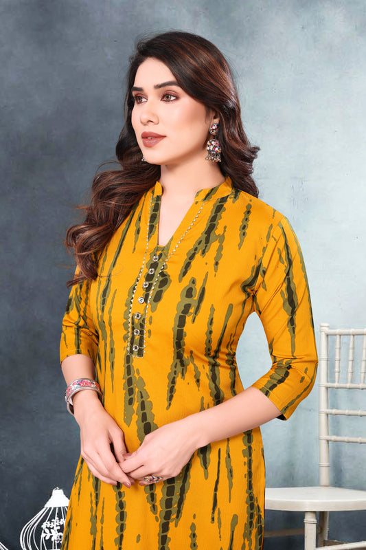 Mustard Abstract Print Co-Ord Set in Poly Cotton Fabric