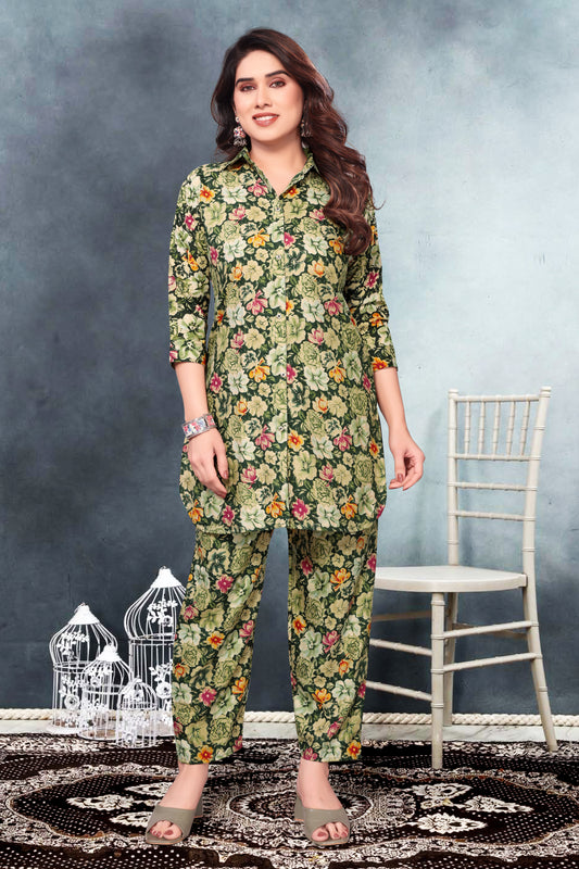 Green Floral Print Co-Ord Set for Women – Stylish & Trendy