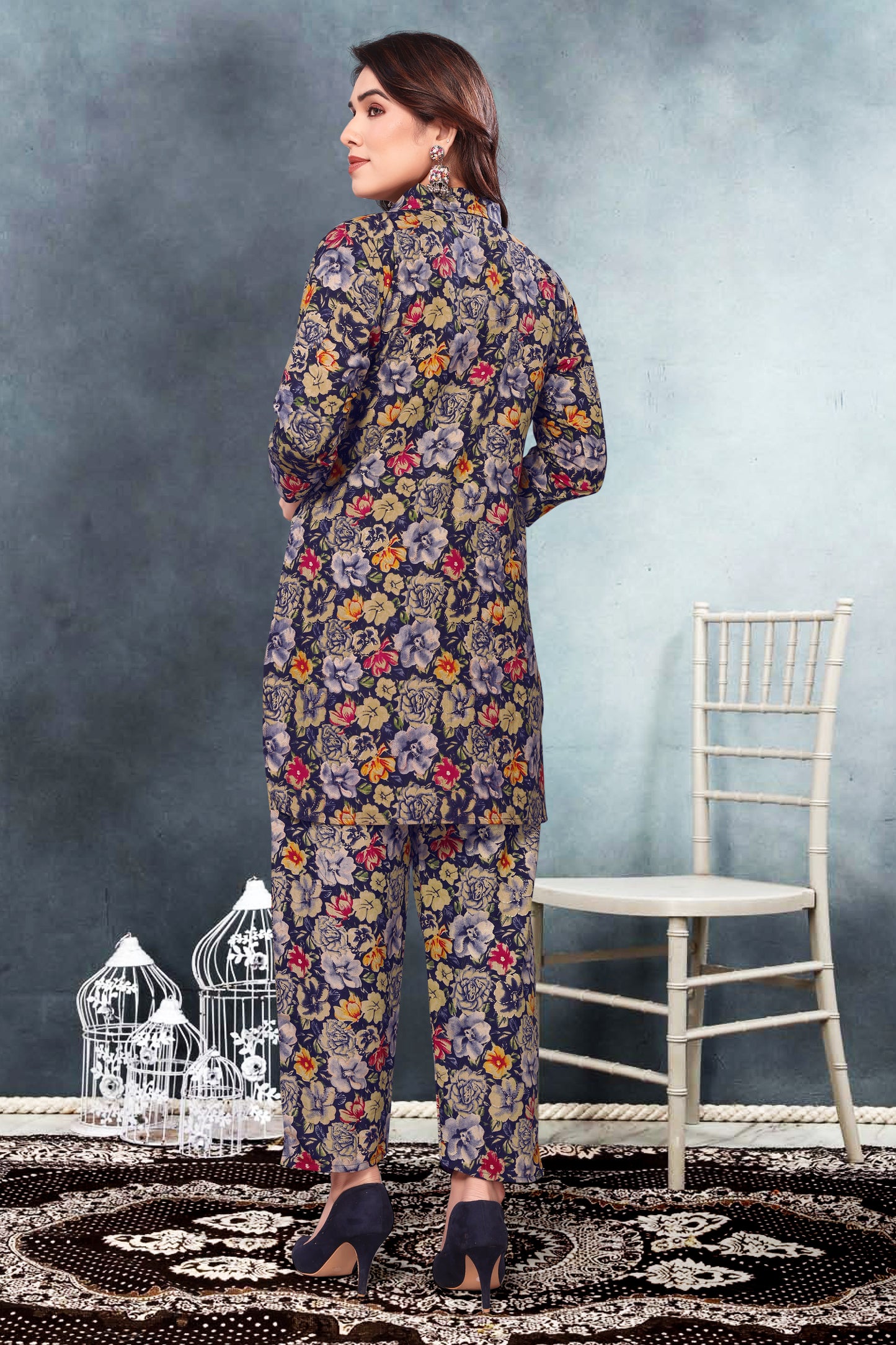 Navy Blue Floral Print Co-Ord Set for Women – Stylish & Trendy