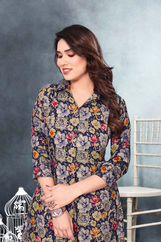 Navy Blue Floral Print Co-Ord Set for Women – Stylish & Trendy