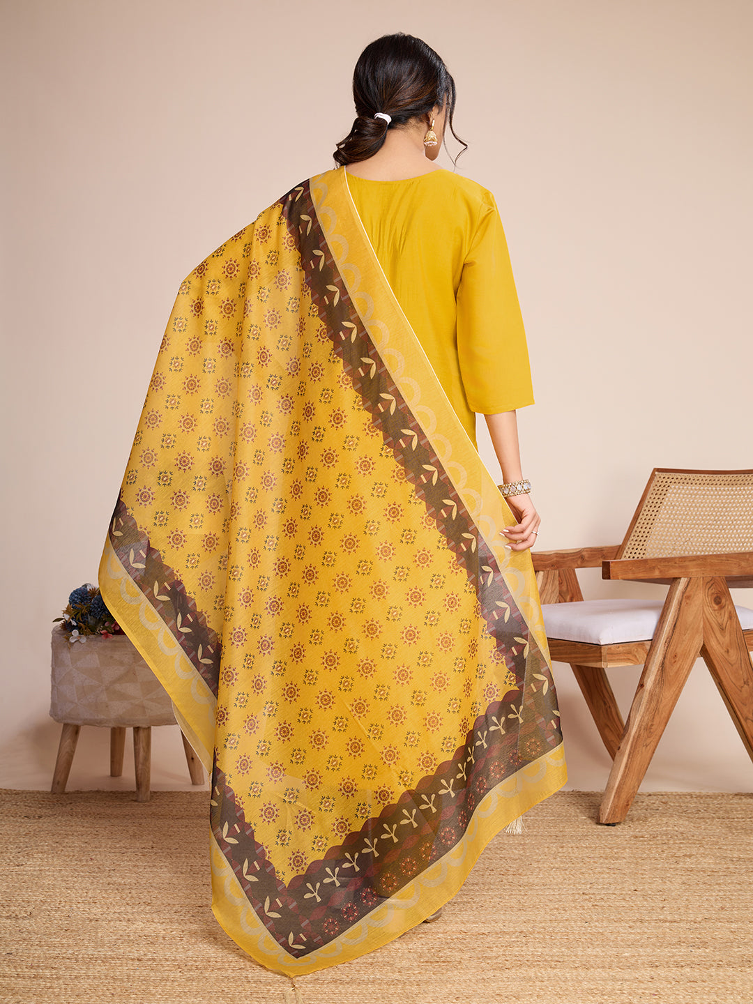 Yellow Roman Silk Suit Set with Chanderi Dupatta