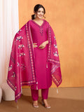 Pink Roman Silk Suit Set with Chanderi Dupatta