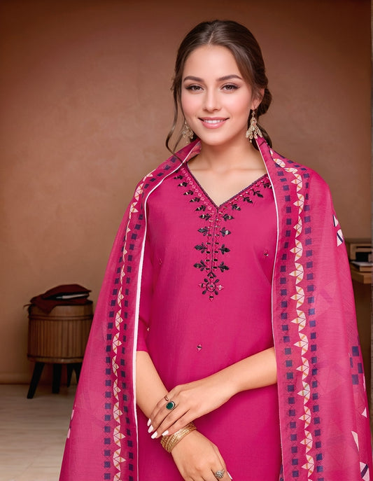 Magenta Mirror Work Kurta Set with Dupatta – Embroidered Indian Ethnic Wear