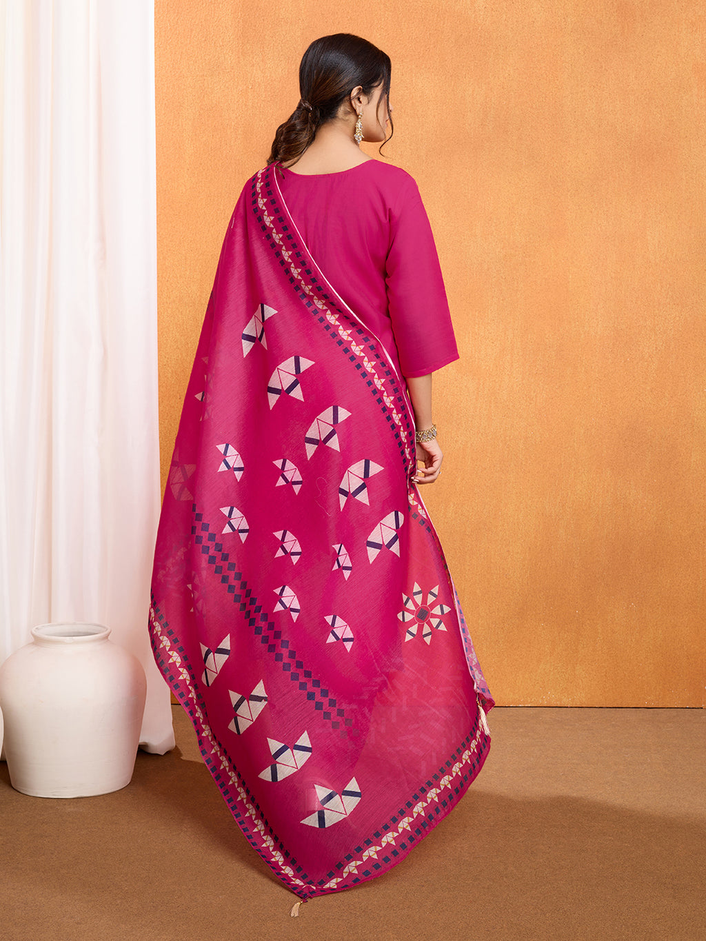 Pink Roman Silk Suit Set with Chanderi Dupatta