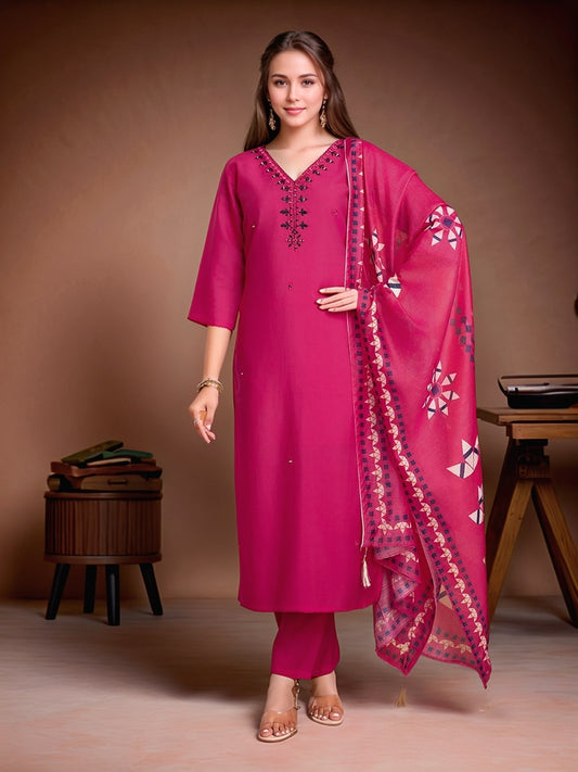 Magenta Mirror Work Kurta Set with Dupatta – Embroidered Indian Ethnic Wear