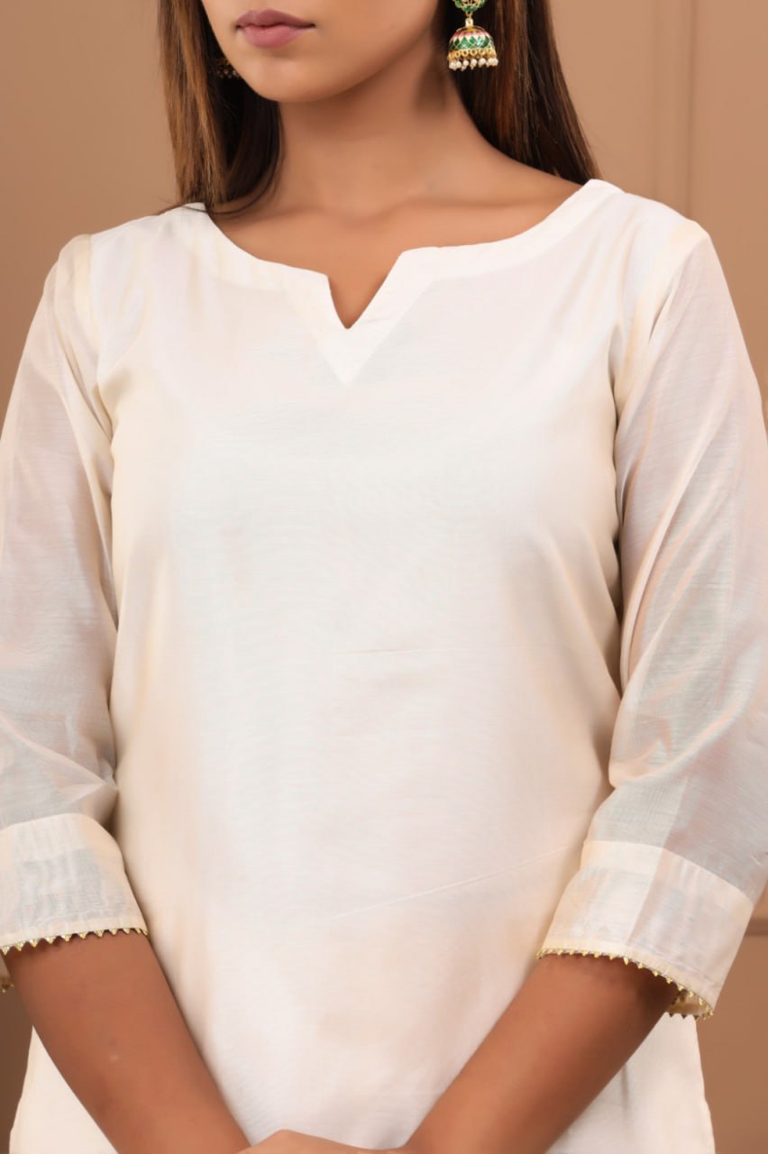 Cream Roman Suit Set with Chanderi Dupatta