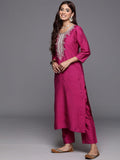 Rani Pink Embroidered Roman Suit Set with Chanderi Dupatta