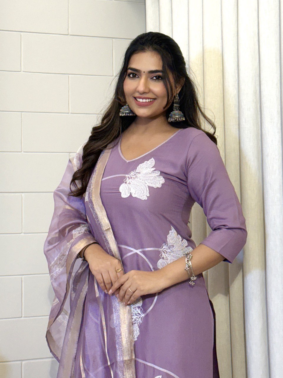 KalaKurti Lavender Ethnic Suit Set with Dupatta | Designer Floral Printed Kurta Set | Poly Viscose