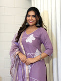 KalaKurti Lavender Ethnic Suit Set with Dupatta | Designer Floral Printed Kurta Set | Poly Viscose