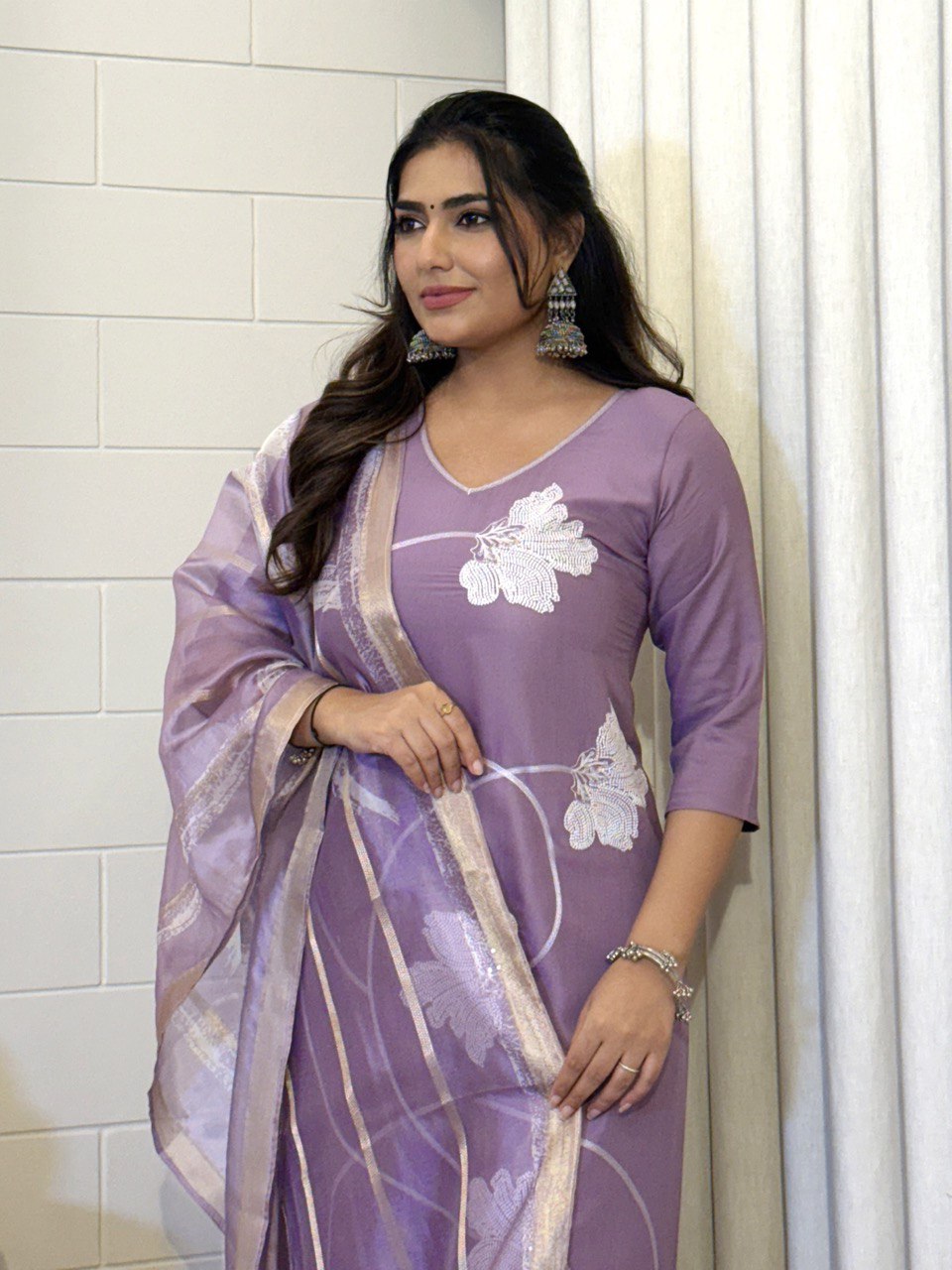 KalaKurti Lavender Ethnic Suit Set with Dupatta | Designer Floral Printed Kurta Set | Poly Viscose