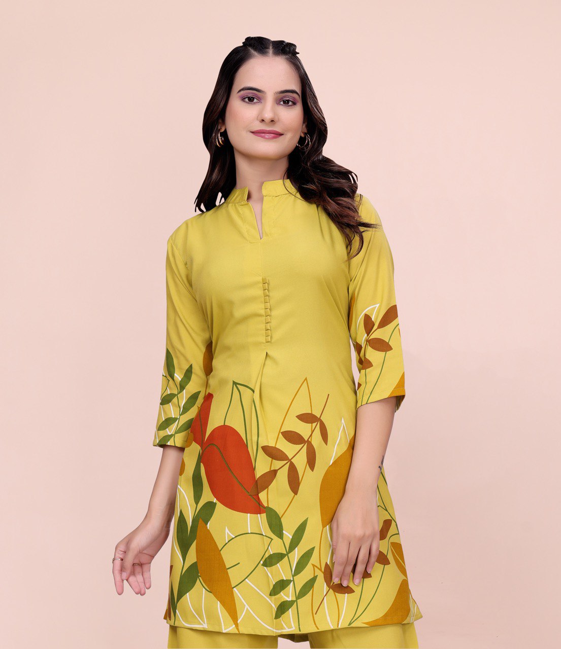 Noori Yellow Floral Printed Rayon Kurti Set | Stylish Straight Kurta with Pants