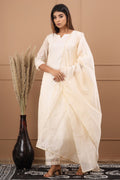 Cream Roman Suit Set with Chanderi Dupatta