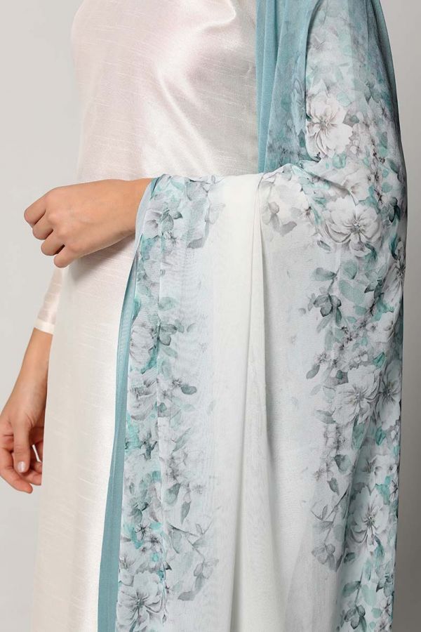 Cream Monsoon Suit Set with Floral Chanderi Dupatta