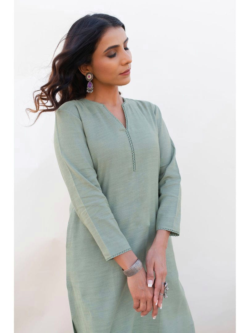 Pista Muslin Suit Set with Chanderi Dupatta
