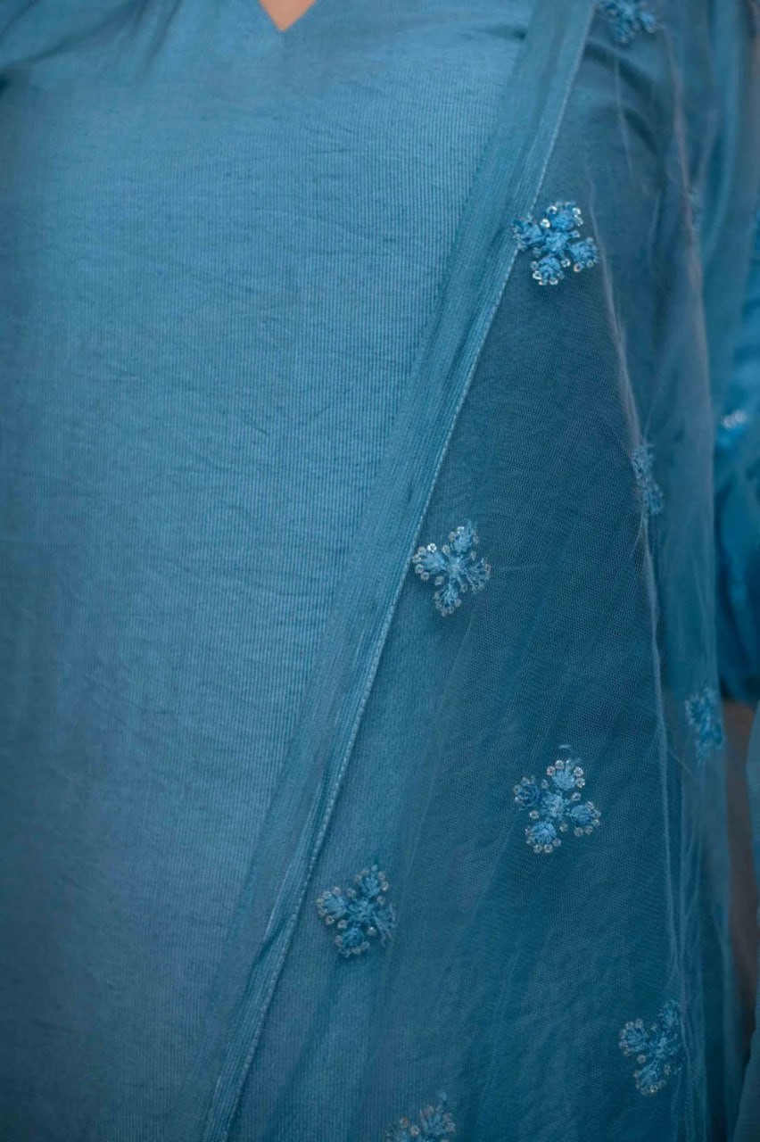 Chinon Kurta Set with Embroidered Organza Dupatta