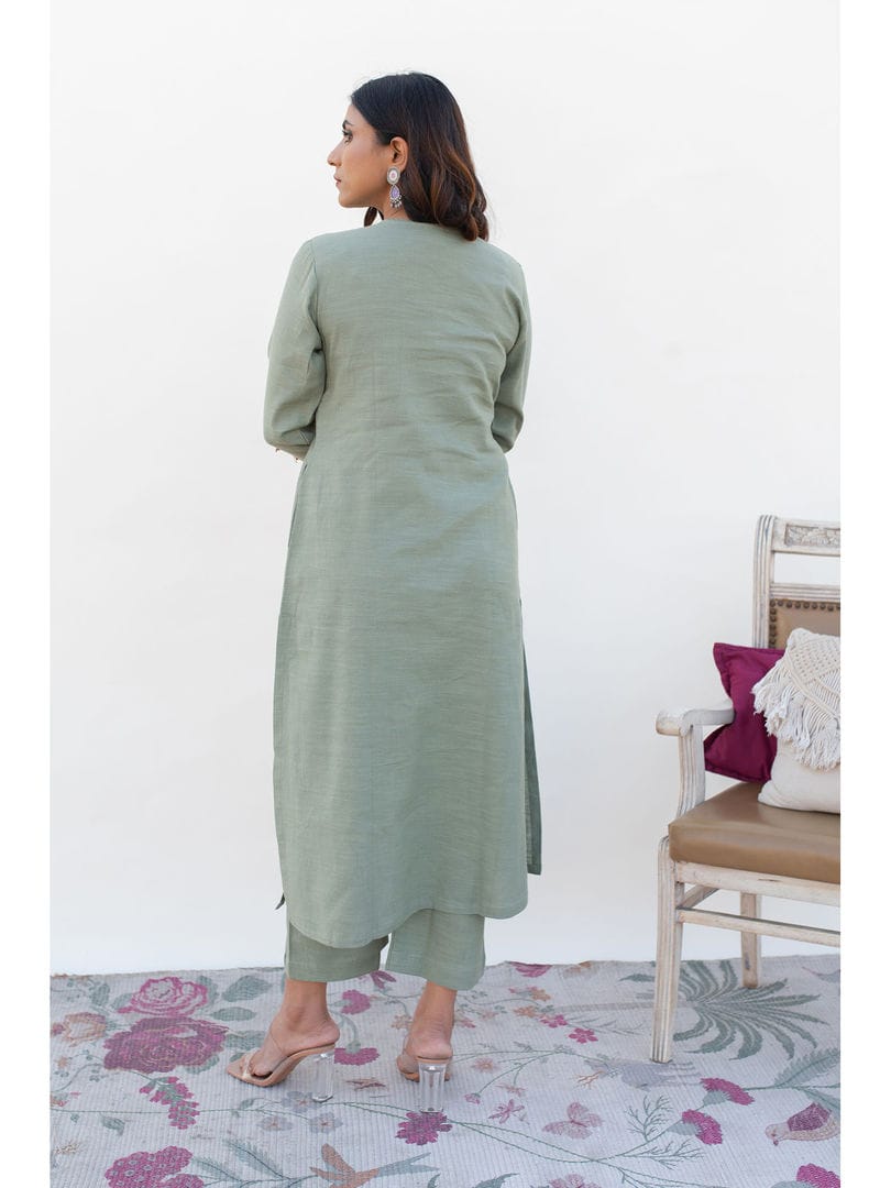 Pista Muslin Suit Set with Chanderi Dupatta