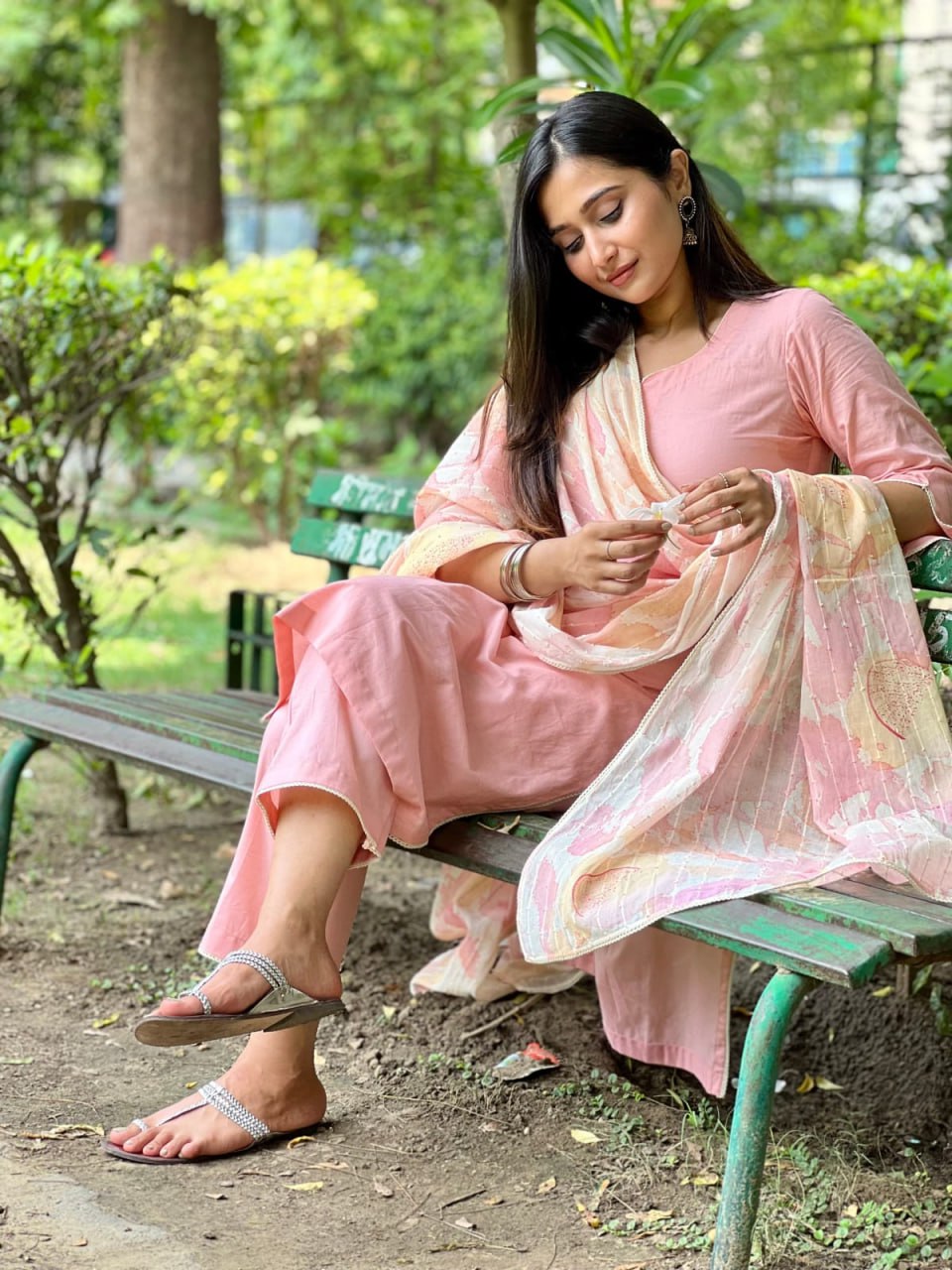 Pink Viscose Suit Set with Chanderi Dupatta