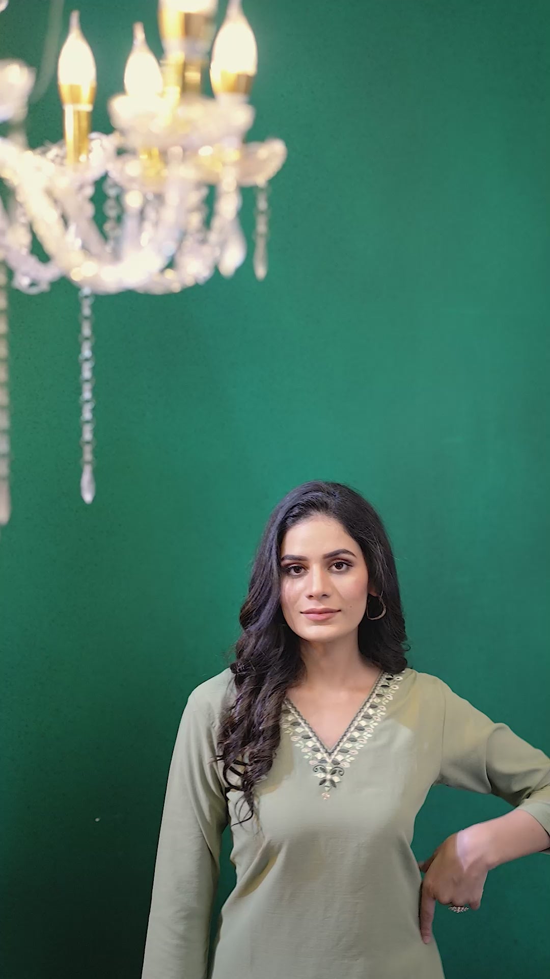 Olive Green Stylish Cotton Mirror Work Kurta for Women Daily Wear Ethnic Outfit