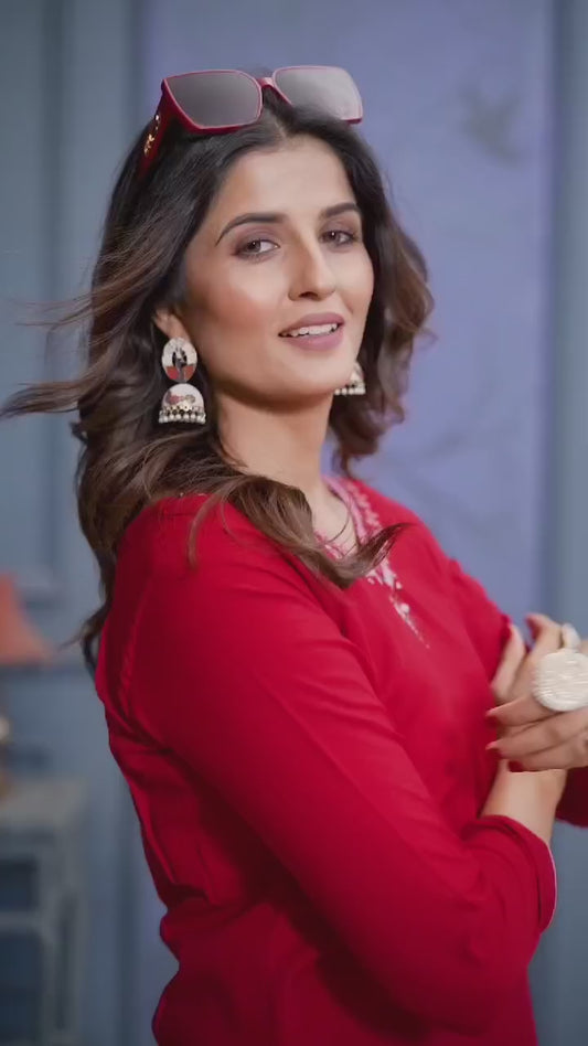 Maroon Cotton Handwork Embroidery Kurta Set – Daily Casual Wear for Women