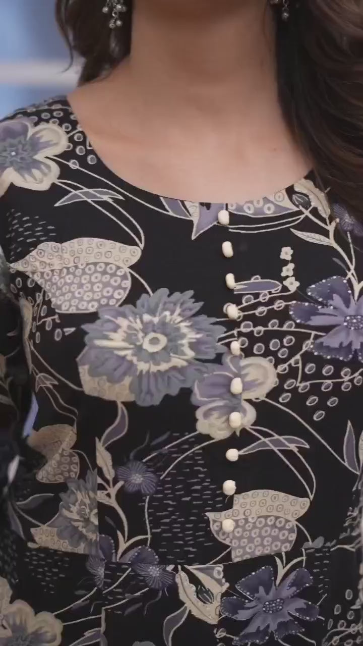 Black Printed Long Kurti with Dupatta – Stylish & Comfortable