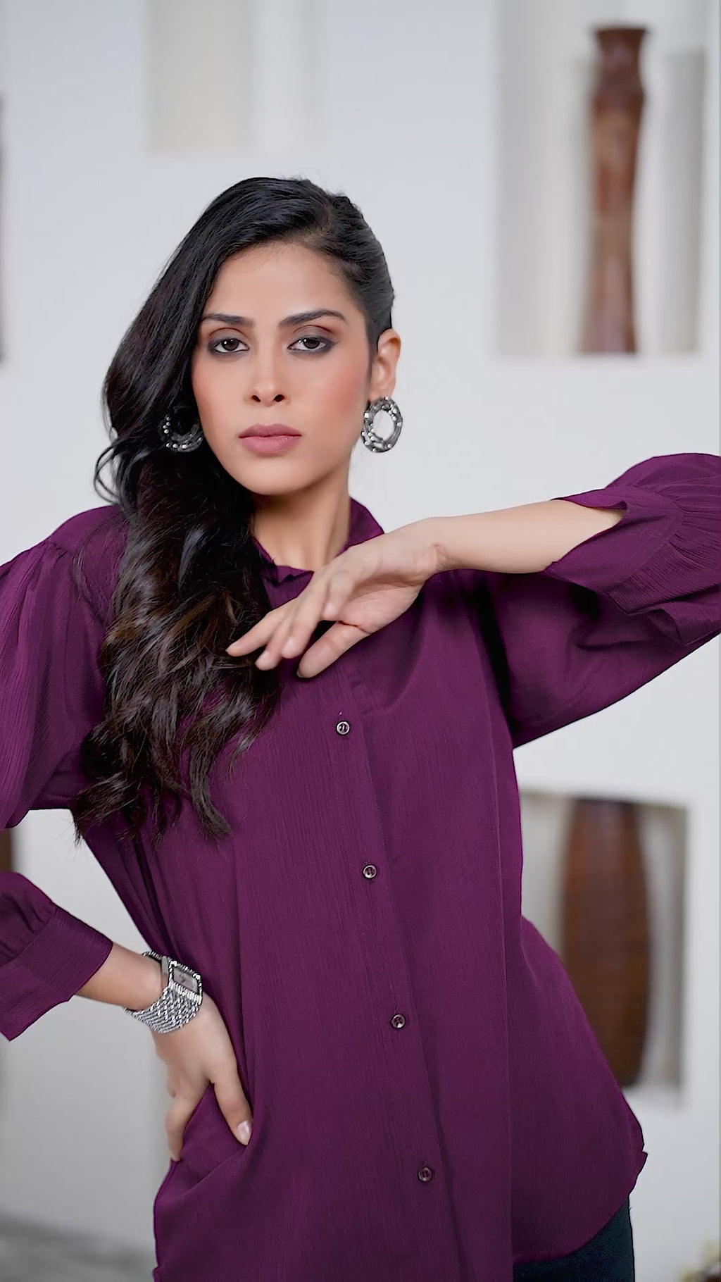 Wine Berry Office-Ready Women’s Cotton Shirt – Stylish & Breathable