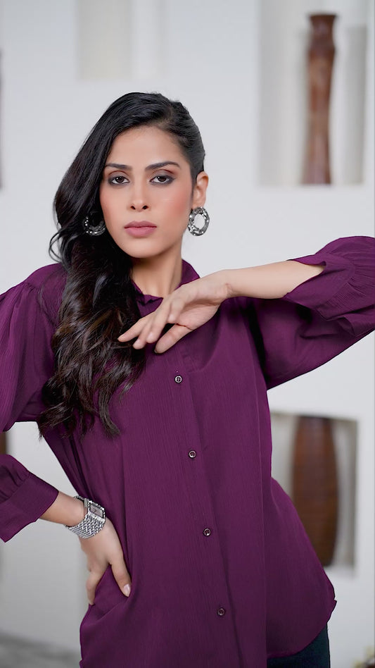 Wine Berry Office-Ready Women’s Cotton Shirt – Stylish & Breathable