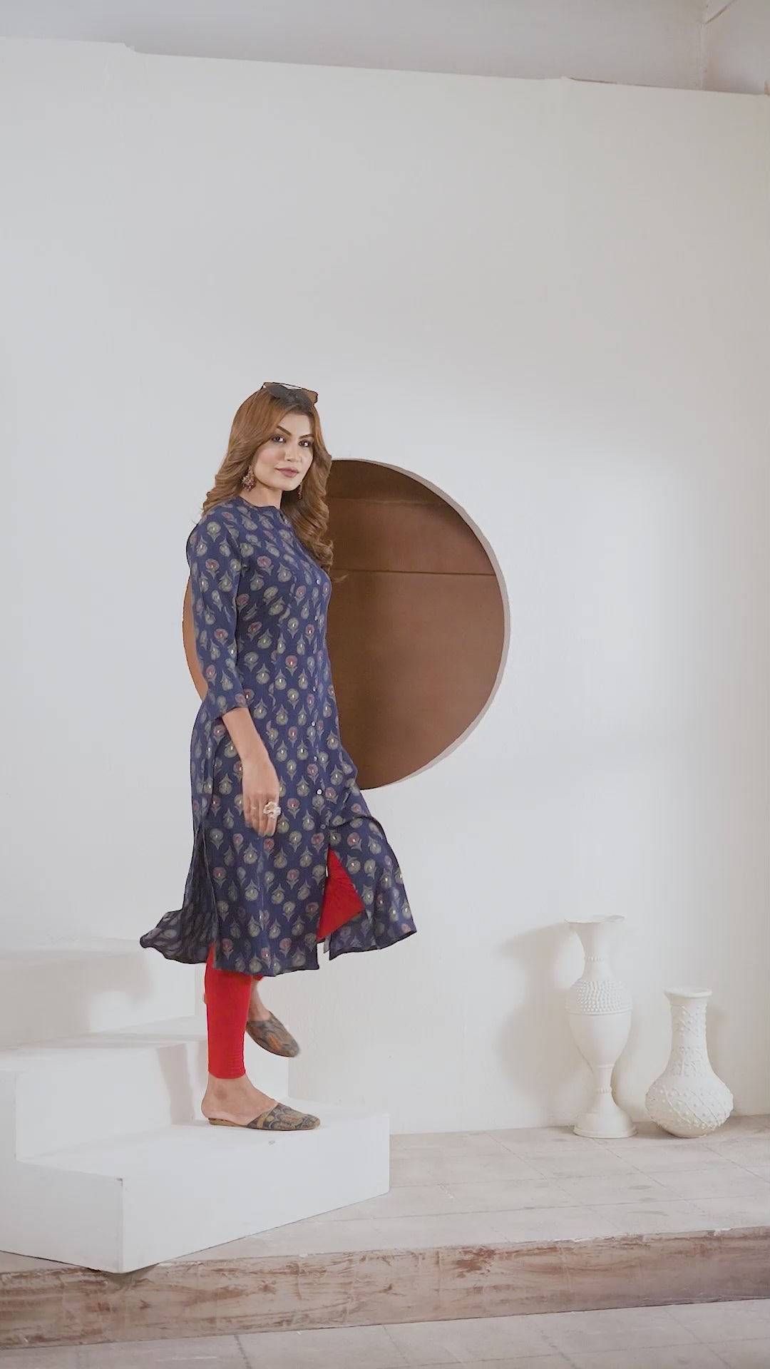 Navy Blue Printed Muslin Kurti for Women – Casual & Daily Wear