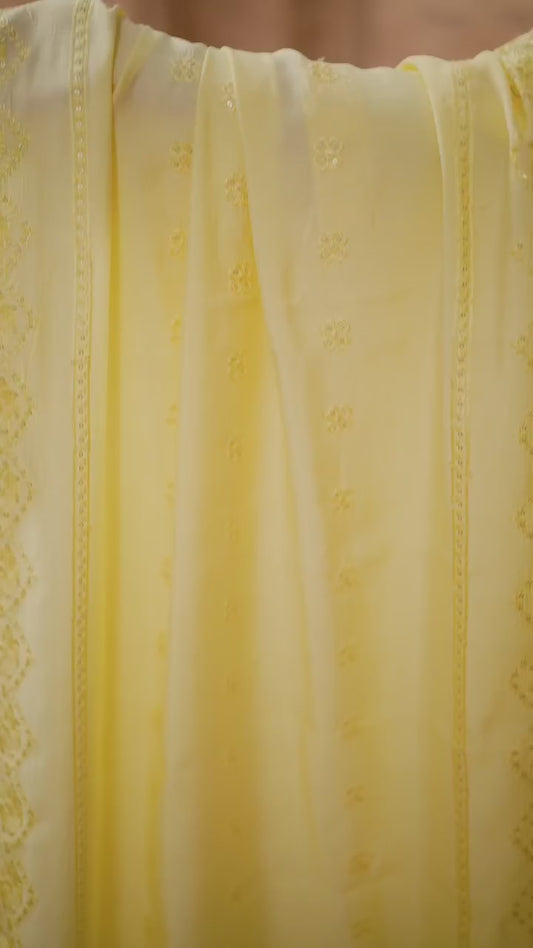 Yellow Embroidered Sequinned Kurta Set with Dupatta – Elegant Ethnic Wear for Women