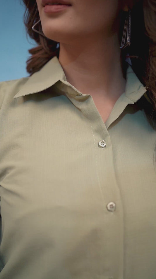 Solid Cotton Light Olive Shirt for Women – Plain & Comfortable Everyday Wear