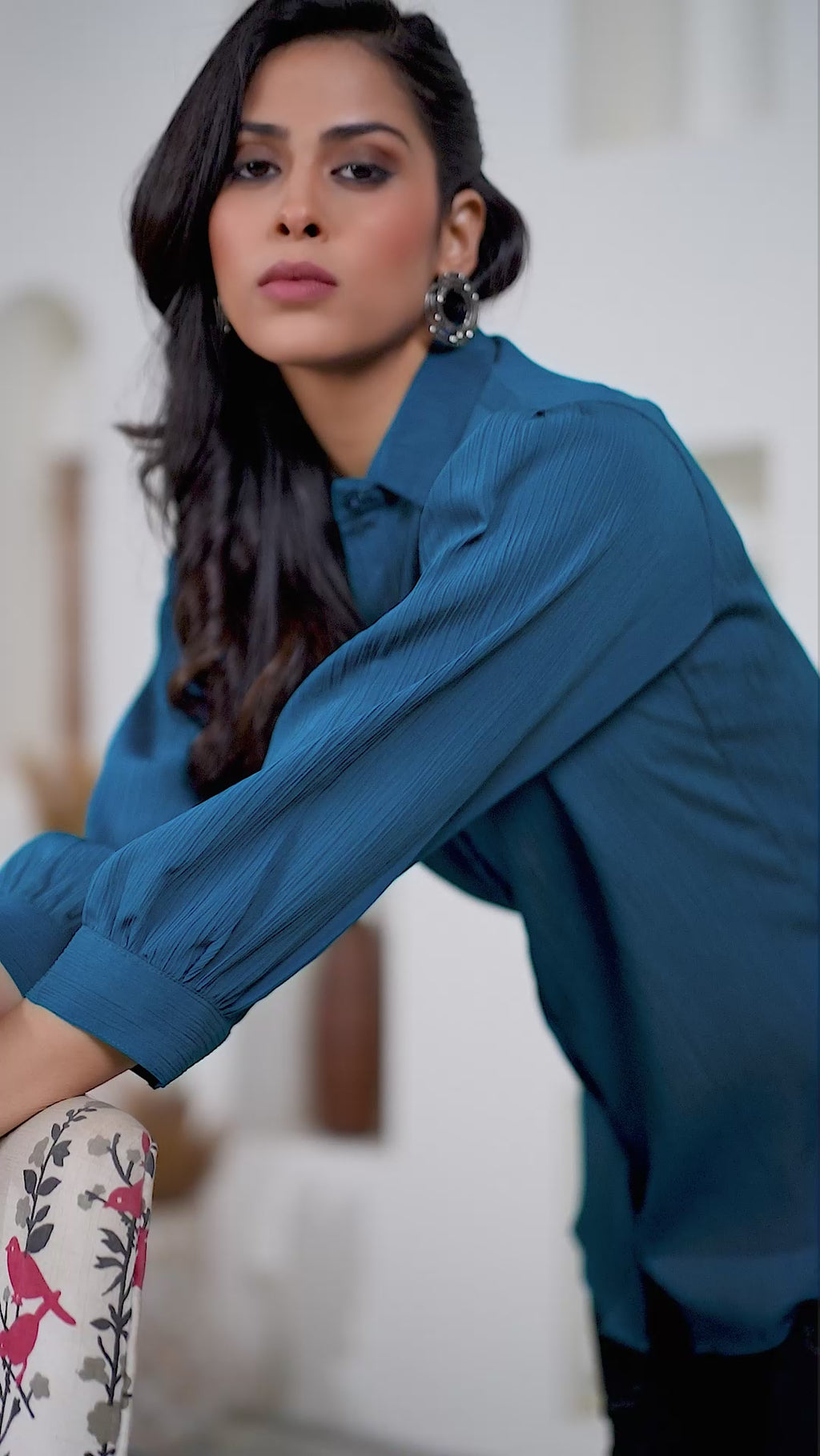 Blue Office-Ready Women’s Cotton Shirt – Stylish & Breathable