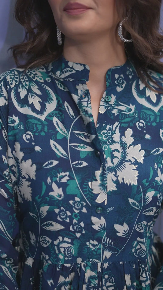 Navy Blue Floral Print Co-ords Set for Women – Stylish Daily & Office Wear