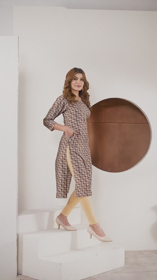 Brown Printed Muslin Kurti for Women – Casual & Daily Wear