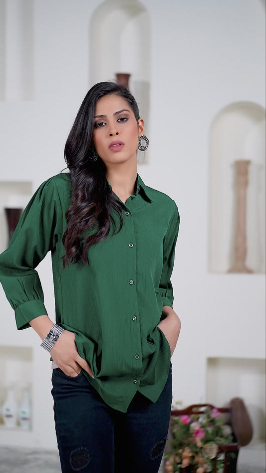 Green Office-Ready Women’s Cotton Shirt – Stylish & Breathable