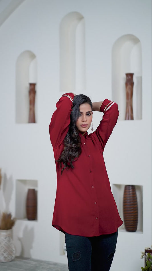 Maroon Classic Cotton Shirts for Women – Stylish & Professional Office Wear